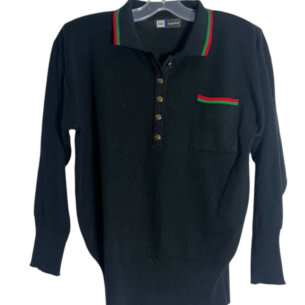 Karl Lagerfeld Black Polo with Blue Detail -Elevated Casual Wear - Size M - Picture 2 of 4